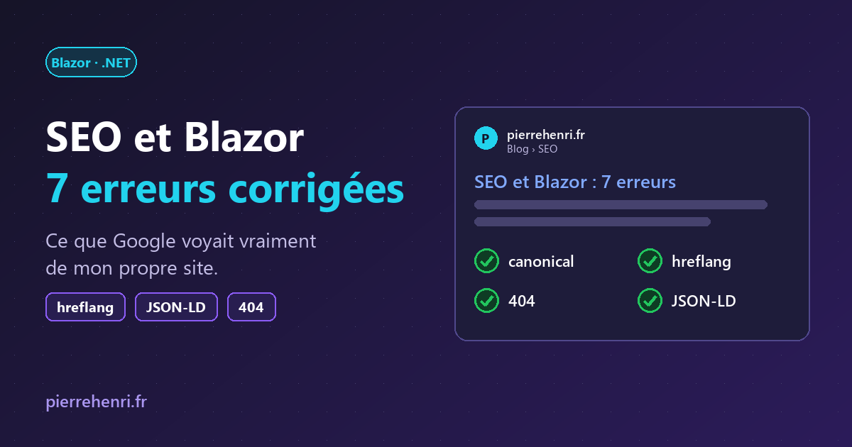 SEO et Blazor : les 7 erreurs que j'ai trouvées sur mon propre site (et comment je les ai corrigées)